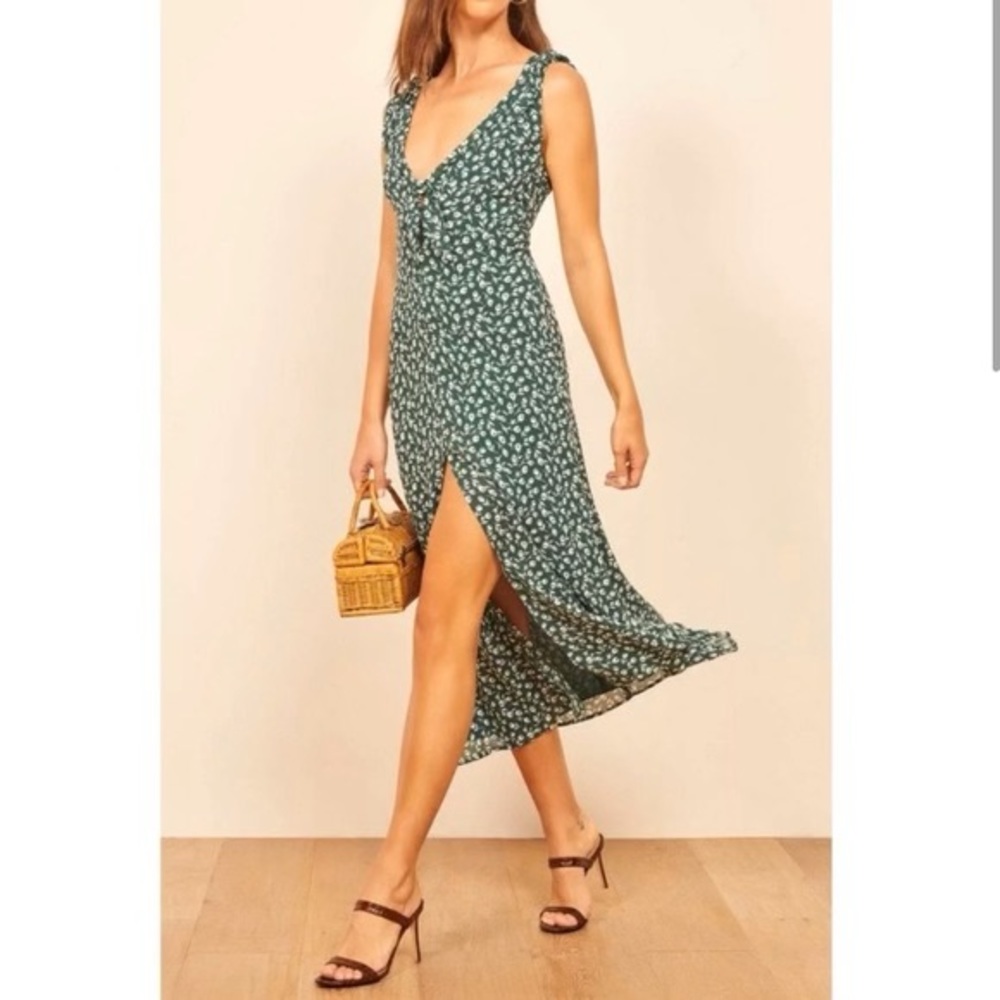 Reformation Harper Green Floral Dress